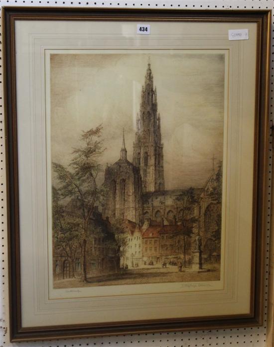 Oil painting of Antwerp Cathedral